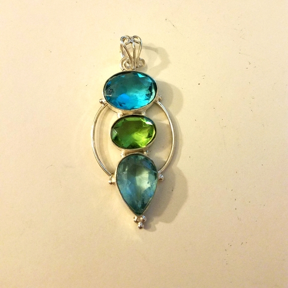 None Jewelry - Blue Topaz, Perodot& Aquamarine Pendant